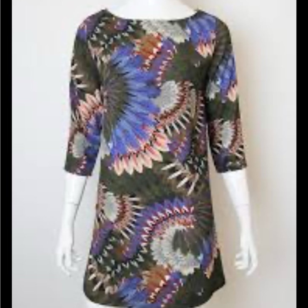 Women’s Tyche Green Blue Feather Geometric dress size large